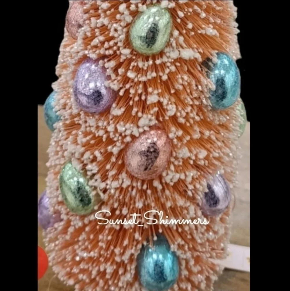 2 Bella Lux Easter Faux Chocolate Foil Egg Glittered Bottle Brush Tree Decor